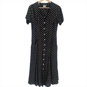 Sam & Libby Navy/White Polka Dot Button Up Maxi Shirt Dress w/Pockets Size 9/10